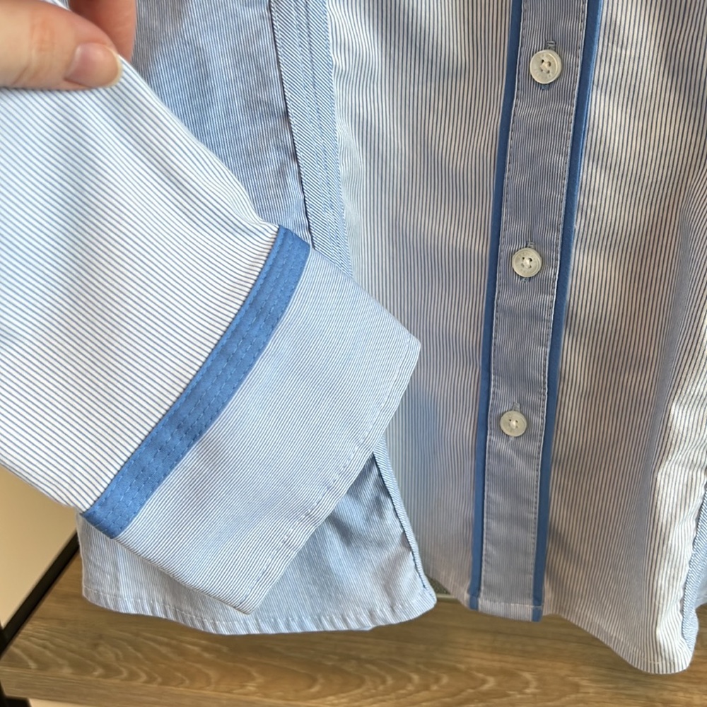 Express The Essential Button Up Collar Stripe Blo… - image 5